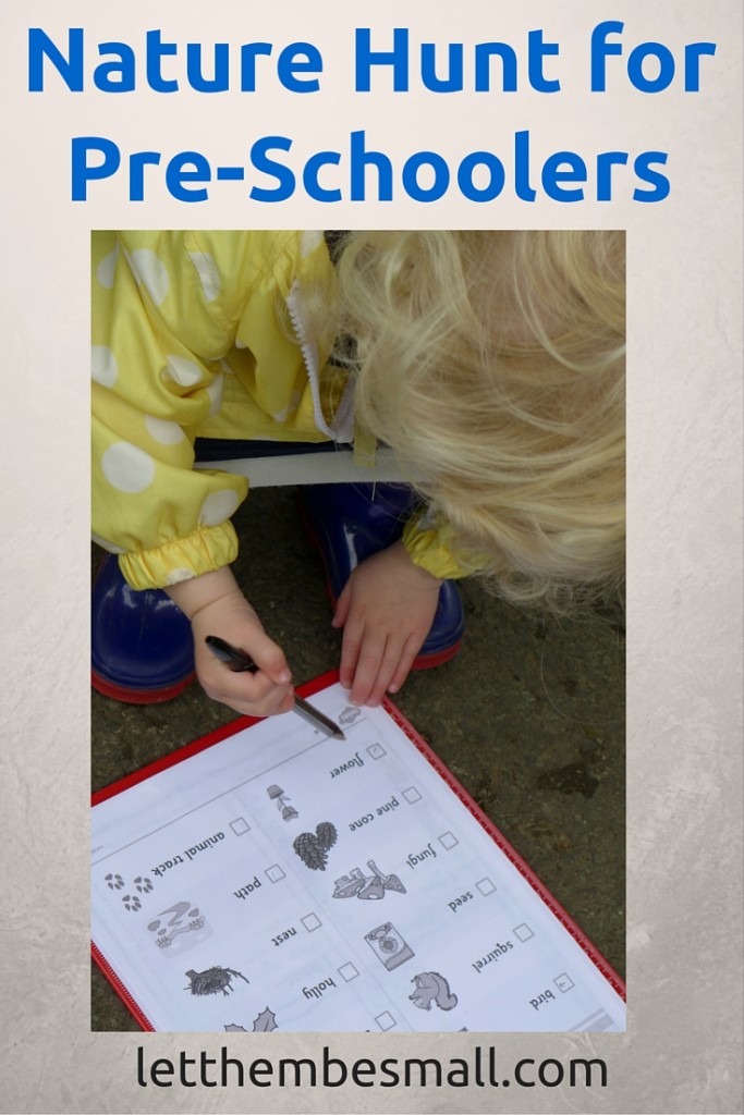 A good way to get out and about is to take a nature hunt checklist - great for pre schoolers