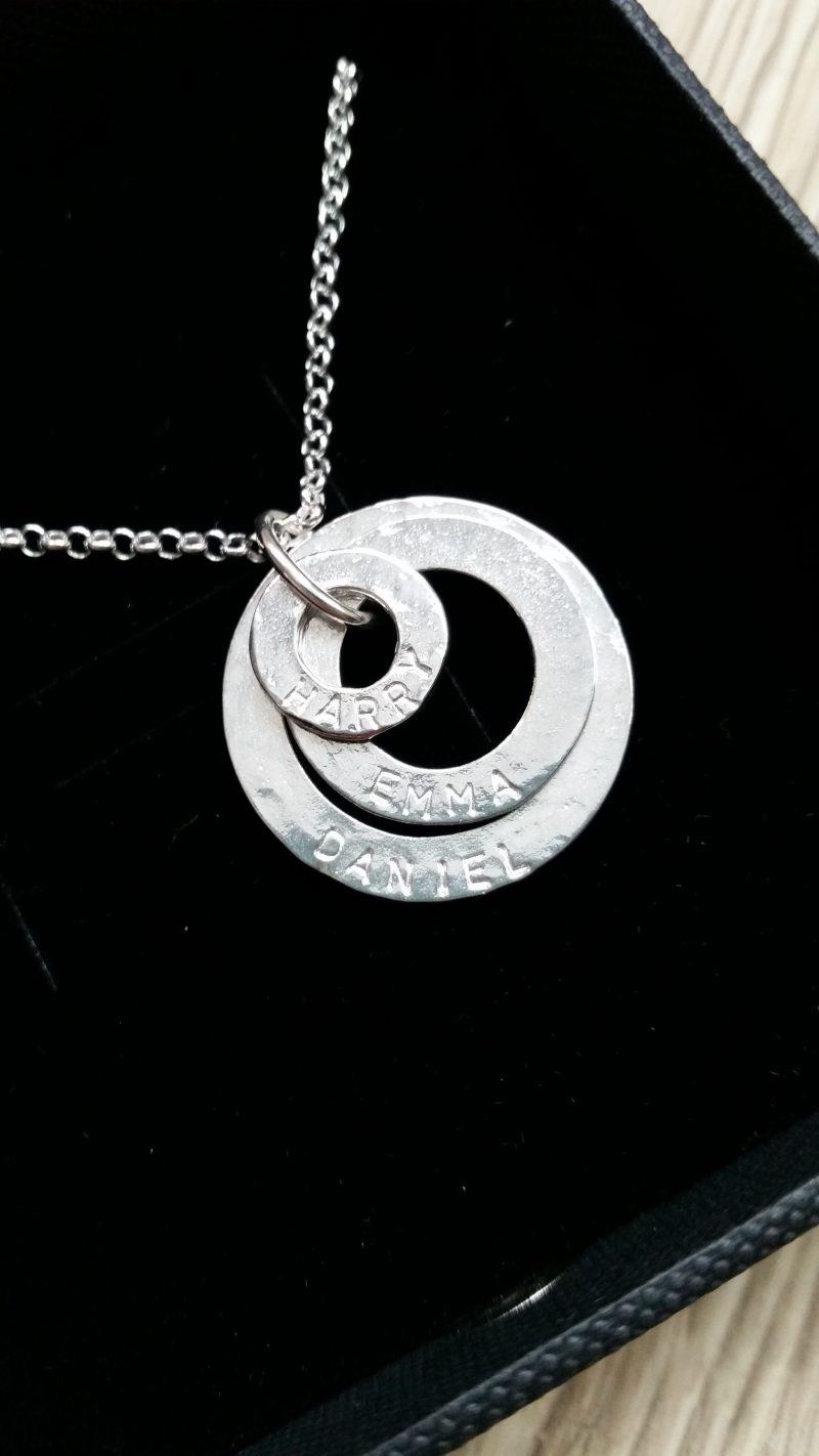 personalised necklace - three hoops with names engraved